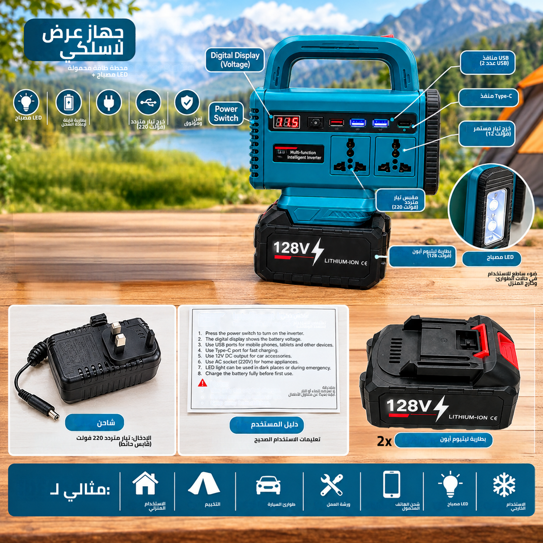 128V Cordless Power Station with 2 Lithium-Ion Batteries