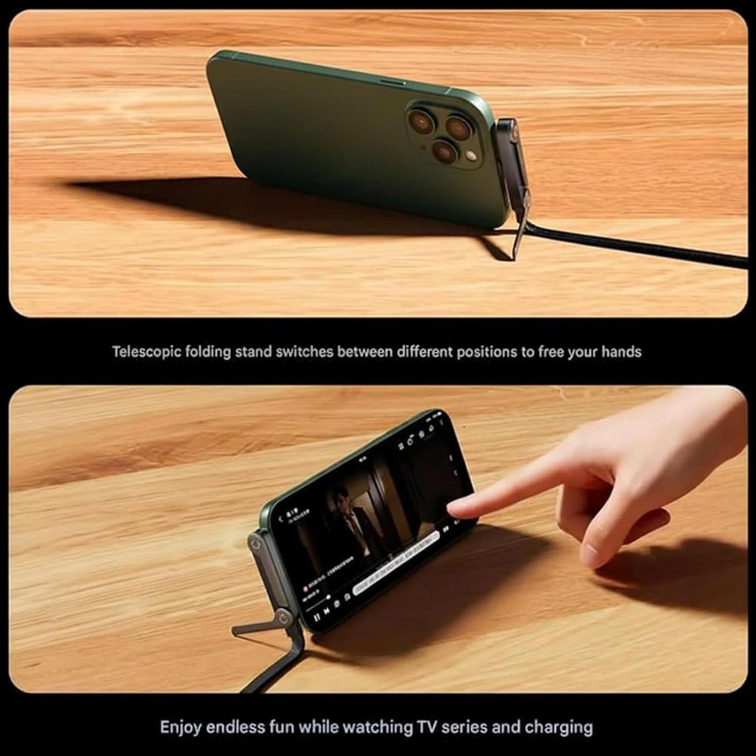 240W Ultra-Fast USB-C Charging Cable with Foldable Stand – 90° Elbow Braided Fast Charge Cable