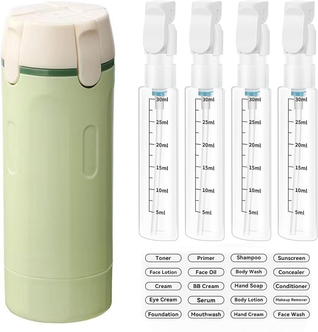 4-in-1 Travel Dispenser Bottles Set – Refillable Leak-Proof Toiletry Containers, 4x30ml
