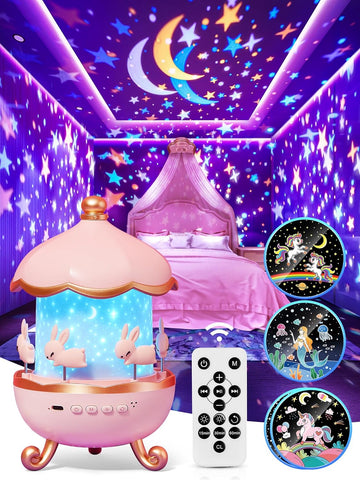 Bunny Carousel Night Light Projector With Bluetooth Speaker