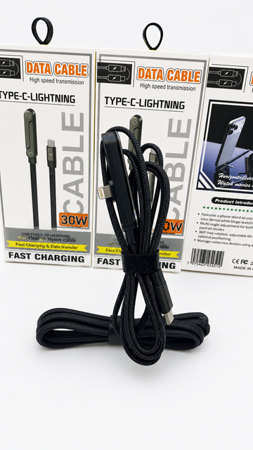 240W Ultra-Fast USB lightning Charging Cable with Foldable Stand – 90° Elbow Braided Fast Charge Cable
