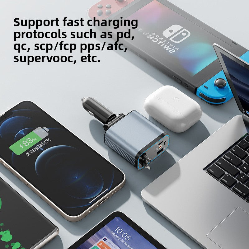 120W Super Fast Charging Retractable Car Phone Charger