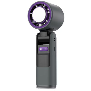 Rechargeable Foldable Handheld Turbo Fan with Ice Cooling, LED Display & LED Light
